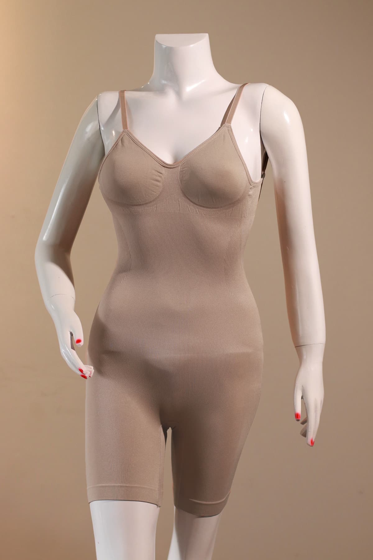 Front view of one piece backless bottom corset body shaper in nude color