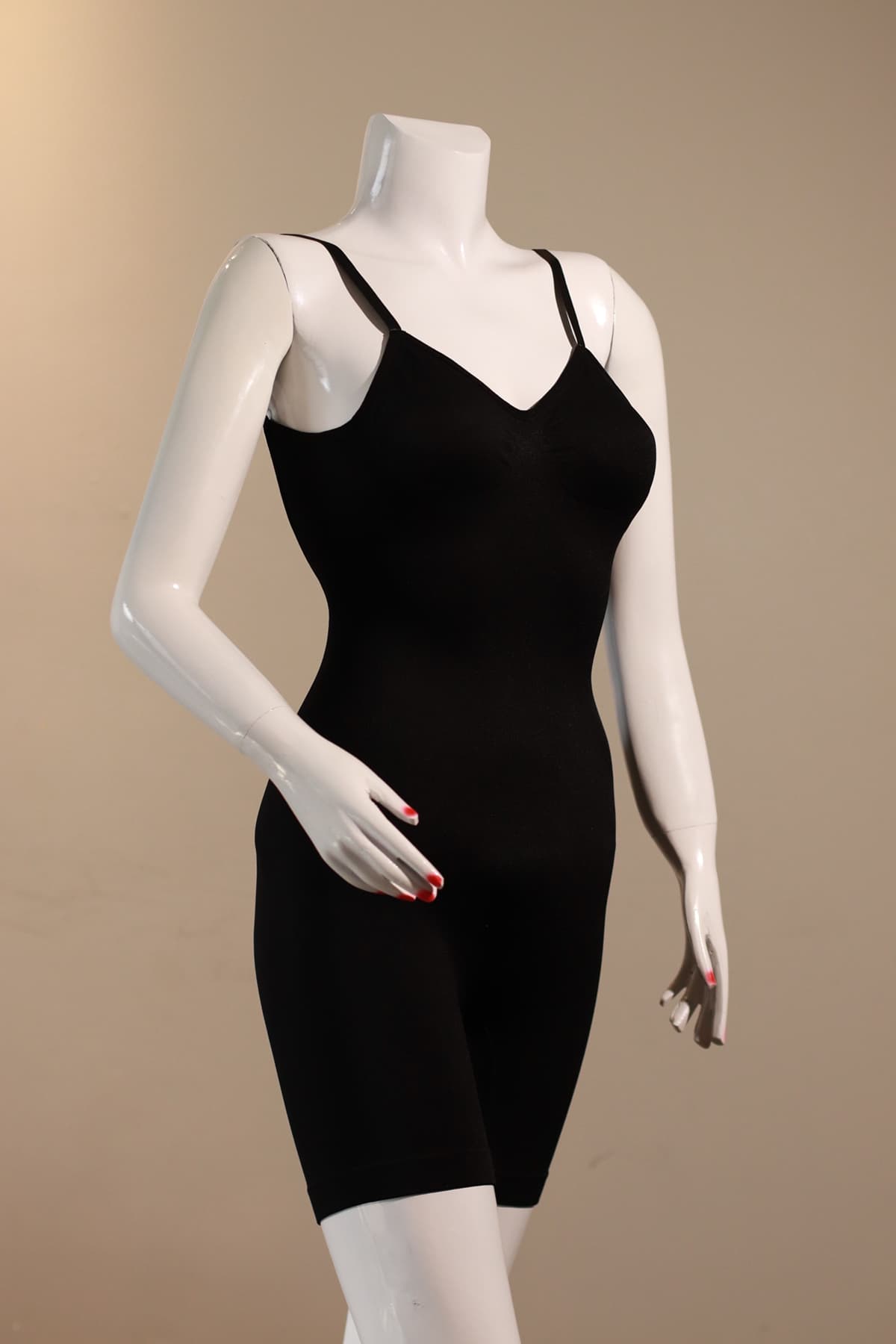 Side view of firm control backless body shaper in black color