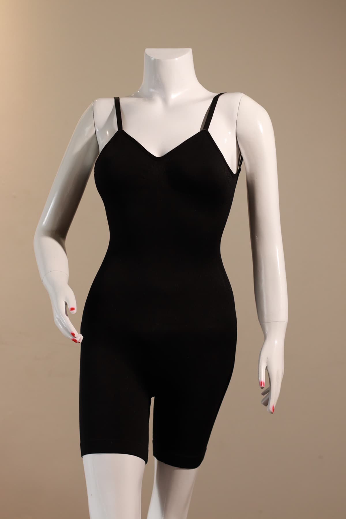 Front view of black one piece backless bottom corset body shaper